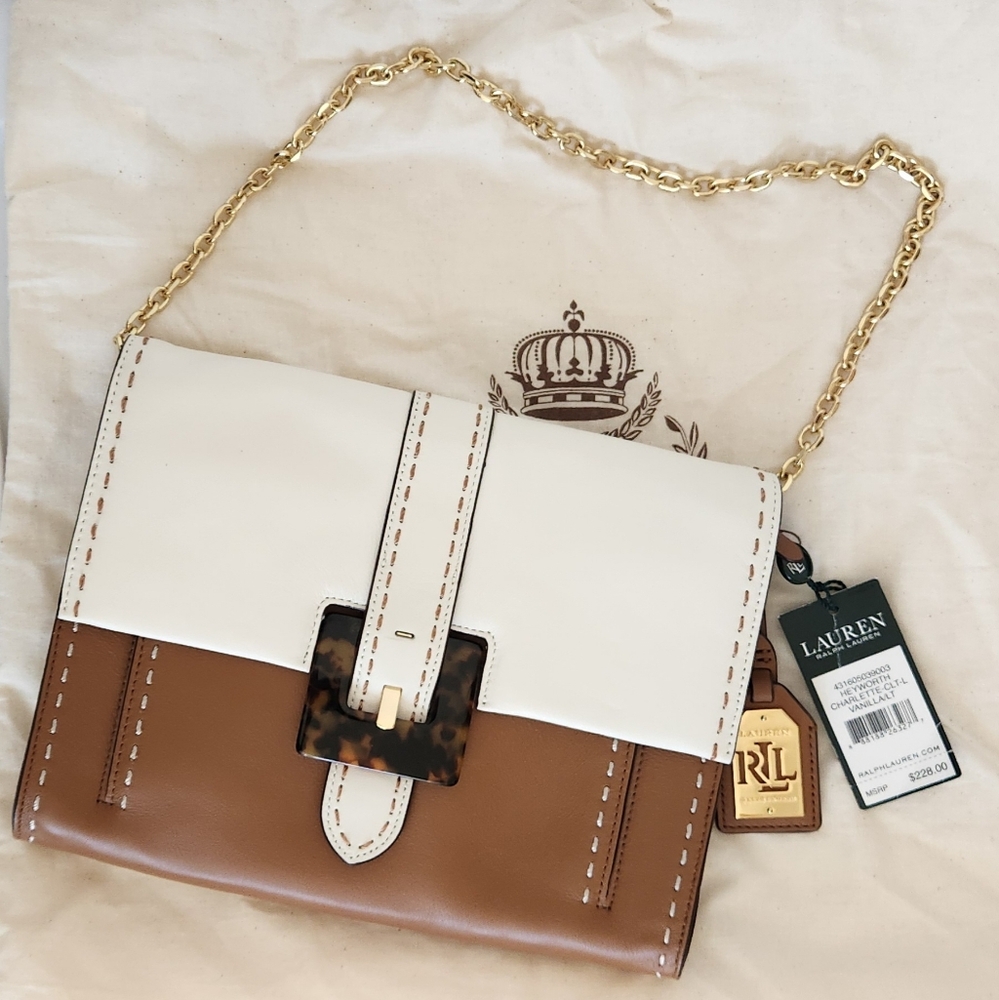 Lauren Ralph Lauren White and Brown Shoulder /Clutch Bag - Picture 2 of 13
